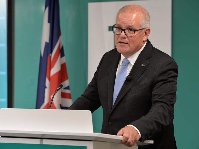 Scott Morrison speaking at the Hudson Institute in Washington. Picture: Twitter