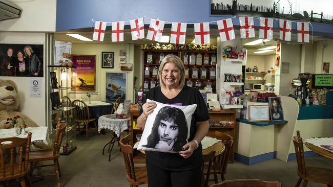 Connor at her English tea room cafe in Redcliffe. Picture: Mark Cranitch.