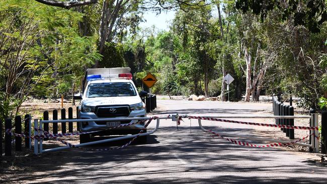 Police tape off a crime scene at Casuarina Beach yesterday. Picture: Katrina Bridgeford