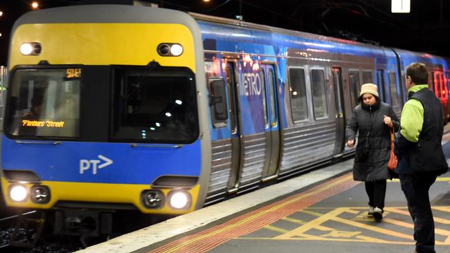 5.23 flinders street train is right on time at Newport railway station. Metro train. Strike. Early morning services cancelled. Picture: Nicole Garmston