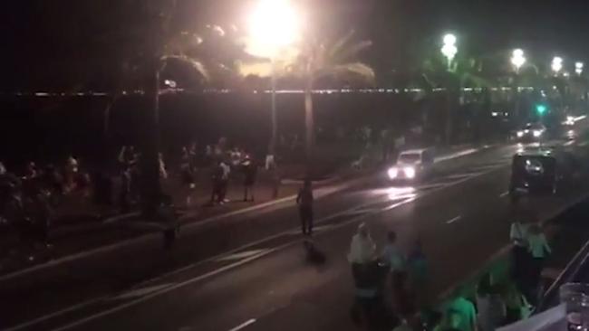 Crowds flee the scene of the Bastille Day tragedy in Nice.<i> Source: Twitter</i>