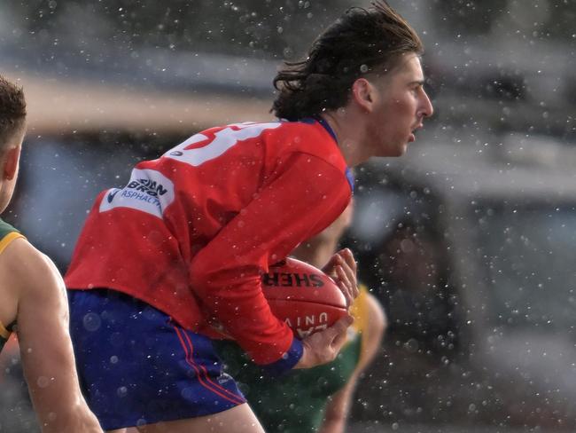 MerndaÃs Kai Turner during the NFNL Mernda v Old Eltham Collegians football match in Mernda, Saturday, June 24, 2023. Picture: Andy Brownbill