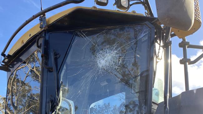 The side walls on all six tyres on Mark Hutchings' grader had been drilled through, as well as a window smashed.