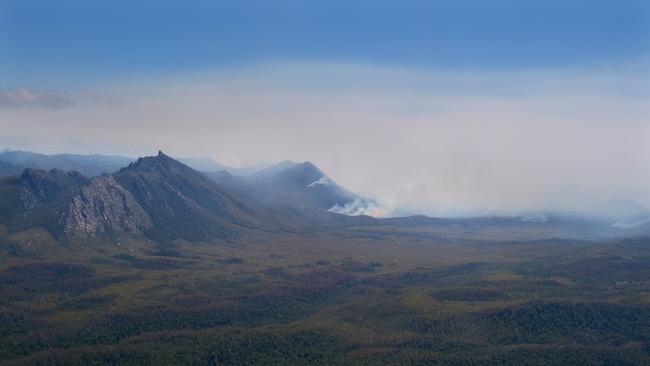 Firefighters are continuing to work on controllng a fire burning near Gell River in the state’s South-West. Picture: SUPPLIED/Seven Tasmania