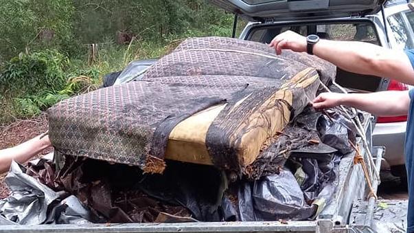 Forestry Corporation and Coffs Harbour Mountain Bike Club joined forces to clear all sorts of rubbish from Pine Creek State Forest.