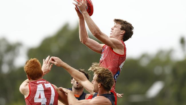 Nick Blakey soars for a mark against GWS in a practice game. Picture: Getty Images