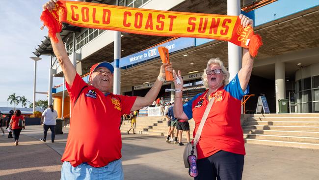 Sam Mcguire and Maureen Mcguire at the Gold Coast Suns v Hawthorn AFL match at TIO Stadium. Picture: Pema Tamang Pakhrin