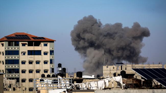 Smoke billows from Israeli strikes in Rafah in the southern Gaza Strip. Picture: AFP.