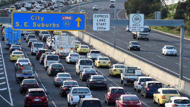 Traffic banked up at Essendon on the Tullamarine freeway. Picture: Nicole Garmston