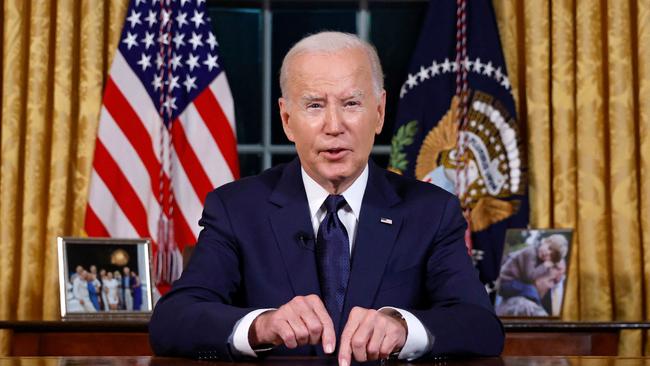 Joe Biden delivers his address from the Oval Office on Thursday night. Picture: AFP