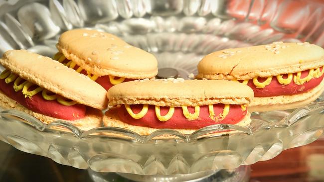 Hot dog macaroons on sale at the pop-up shop in Frankston. Picture: Andrew Batsch