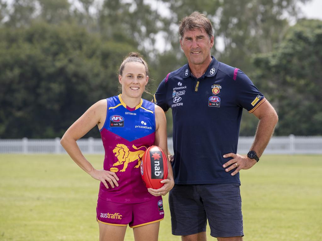 Brisbane Lions AFLW captain Emma Zielke and coach Craig Starcevich are ready for the new season. Picture: Jono Searle/Getty Images