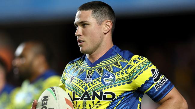 SYDNEY, AUSTRALIA - MARCH 16: Mitchell Moses of the Eels warms up before the round three NRL match between Manly Sea Eagles and Parramatta Eels at 4 Pines Park on March 16, 2023 in Sydney, Australia. (Photo by Cameron Spencer/Getty Images)