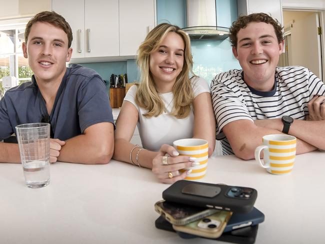 12 December 2024Archie Allen, Jemima Bell and Harry Oates.Research by McCrindle shows Aussies are looking to get more connected, face to face ... with younger generations leading the charge, 57% of Gen Z wish social media was never created.Pic RoyVanDerVegt.