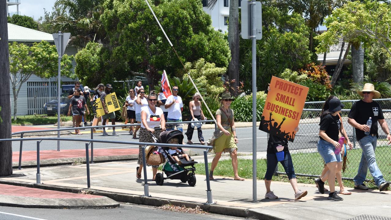 Police dispersed a large crowd of protesters at Caneland Central in Mackay.