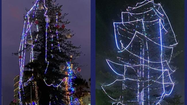 Last year, Port Macquarie's Christmas tree (left) made headlines across the world as an epic fail. This year, Forster's tree is copping a roasting.