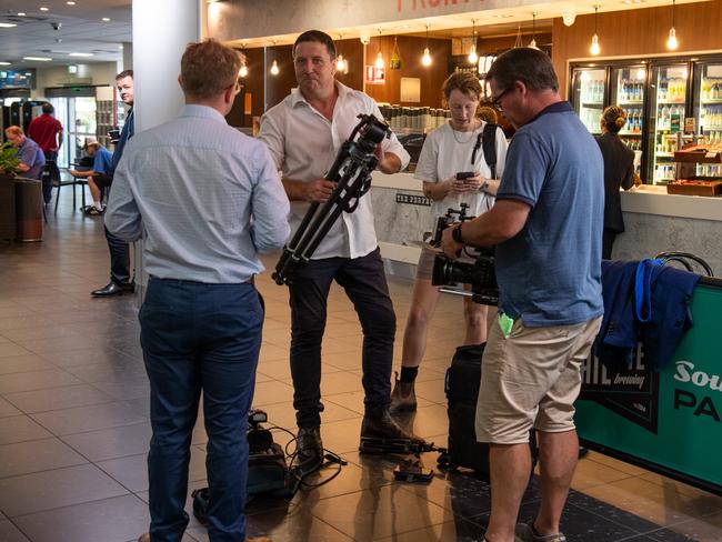 Media awaits the arrival of Chief Minister Natasha Fyles at Darwin Airport on Tuesday. Picture: Pema Tamang Pakhrin