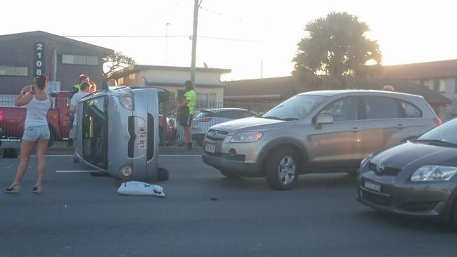 Miracle at Miami: No-one hurt in three-vehicle crash. Photo: David Clark