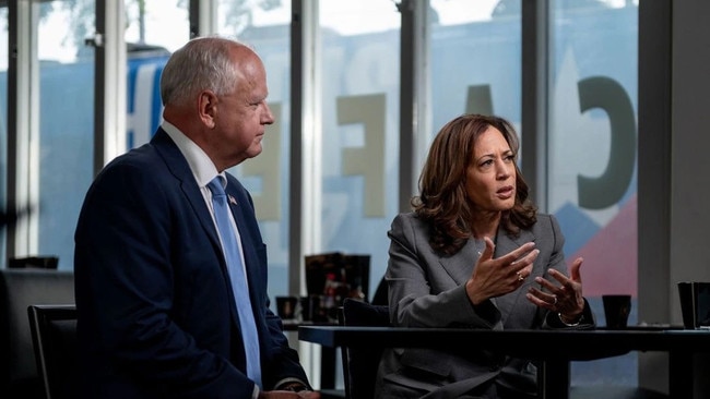 Tim Walz and Kamala Harris on their CNN interview that was broadcast on Thursday night. Picture: Photo: Will Lanzoni/CNN/WSJ