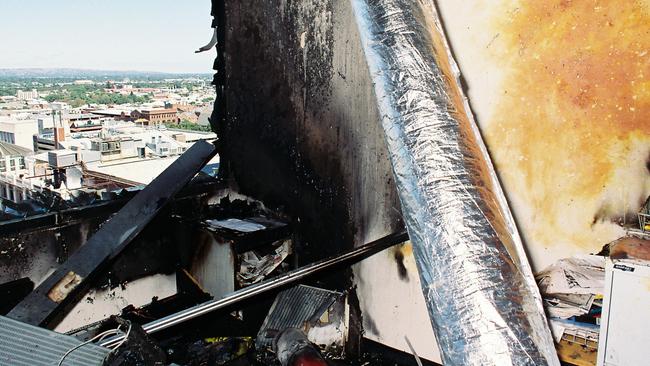 The damage left by the NCA bombing that killed WA police officer Geoffrey Bowen in 1994.