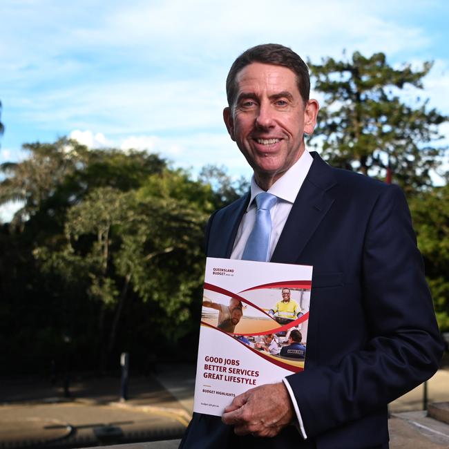 Queensland Treasurer Cameron Dick poses for photos after handing down the 2022-23 state budget, in Parliament House. Picture: Dan Peled