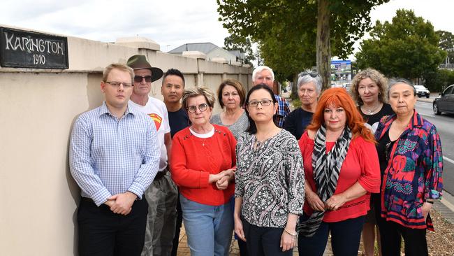 Vivien Loo with other residents impacted by the $98m Portrush Rd and Magill Rd intersection upgrade, pictured in March 2020. Vivien’s property is 110-years-old and she's spent six years restoring it but will lose it to compulsory acquisition. Picture: AAP/Keryn Stevens