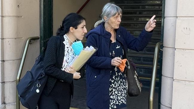 Blockade Australia activist Sharron Hodge (right) leaving Newtown Court on May 31. Picture: NewsLocal