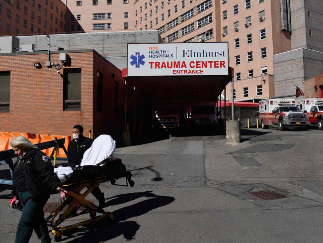 Medical workers at Elmhurst Hospital in Queens, the former epicentre of the virus. Picture: AFP.