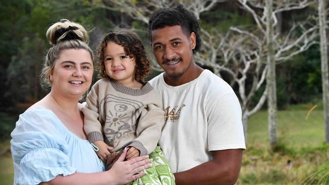 Toddler Winner: Suni Latu, 3, with proud parents Drew and Sunia Taufaeteau. Picture: Patrick Woods.