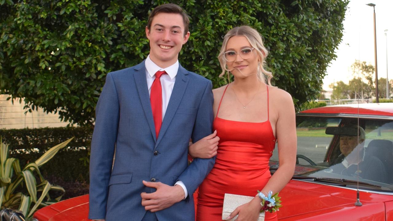 Angus Cronin and Azarya Palmer stunned out on the red carpet at Our Lady of Southern Cross College's formal for 2023. Picture: Emily Devon