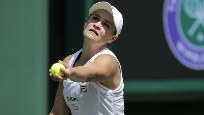 Ash Barty at a practice session at Wimbledon. Picture: AP