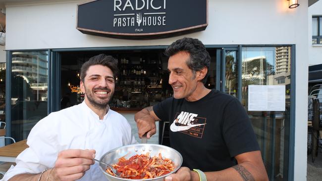 Radici Pasta House head Chef Marco Minore and owner Otello Mancini make beautiful dishes together. Picture: Glenn Hampson