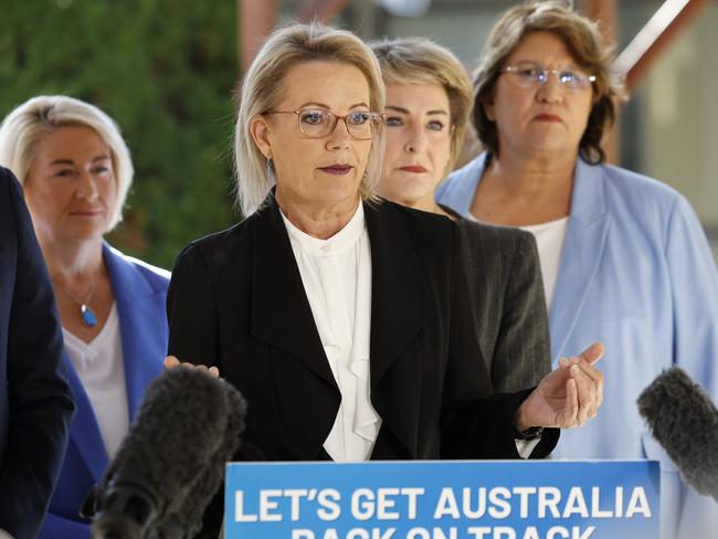 NCA 2025 FEDERAL ELECTION LIBERAL BUS. 24/04/2025Pictured at a Catholic Care centre in the electorate of Clark in Hobart Tasmania is Deputy Opposition Leader Sussan Ley addressing the media to announce the Coalitions domestic and family violence policy.Picture: Richard Dobson / Newswire