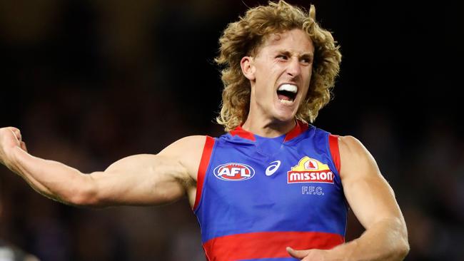 Aaron Naughton celebrates a crucial final quarter goal. Picture: Getty Images