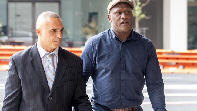 Wendell Sailor (right) entered not guilty pleas to a string of charges. Picture: NewsWire/Jeremy Piper.