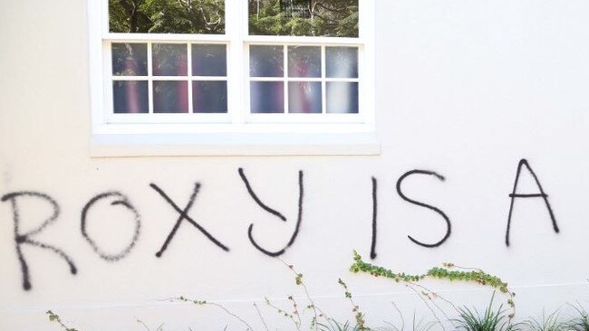 Vile graffiti against Ms Jacenko was daubed on her Paddington office and on roadways. Picture: Supplied