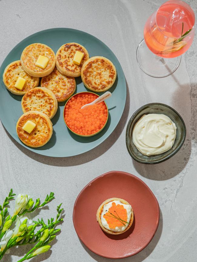 Crumpets can be luxed up with the addition of creme fraiche and salmon roe.