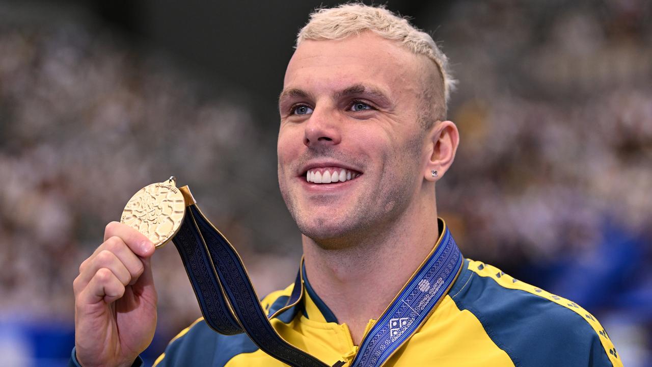 Mr Chalmers poses during the medal ceremony for the Men's 100m Freestyle Final on day five of the Fukuoka 2023 World Aquatics Championships in 2023 in Japan. Picture: Quinn Rooney / Getty Images