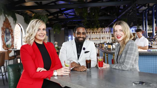 Businesswoman Amanda Rose, 24-hour economy commissioner Michael Rodrigues and Property Council deputy director Lauren Conceicao at the Governor Hotel at Macquarie Park. Picture: Richard Dobson