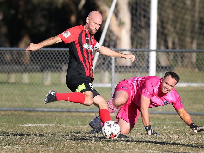 Burleigh striker Matt Hilton scored a late equaliser in Sunday’s 1-1 draw with Murwillumbah. Picture: Glenn Hampson