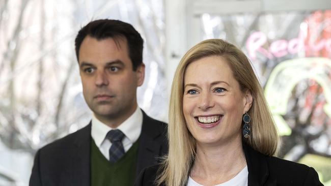 Labor Leader Rebecca White and Shadow Education Minister Josh Willie at the Lady Gowrie University of Tasmania Child Care Centre, Sandy Bay. Picture: Chris Kidd