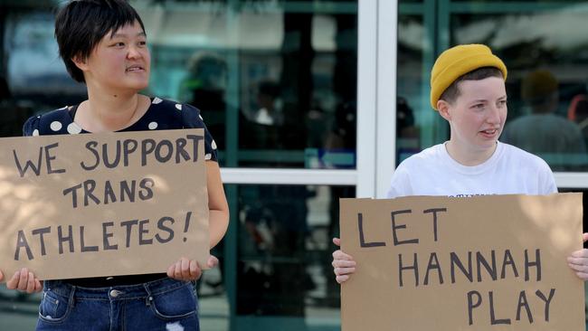 Protestors demonstrate outside AFL House at Docklands. Picture: Andrew Henshaw