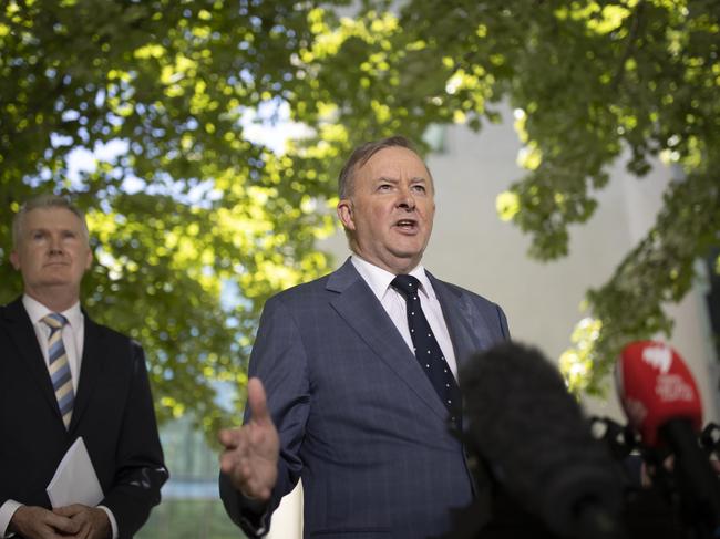 CANBERRA, AUSTRALIA-NCA NewsWire Photos DECEMBER 9 2020.Opposition Leader Anthony Albanese with Tony Burke during a press conference in Parliament House Canberra.Picture: NCA NewsWire / Gary Ramage