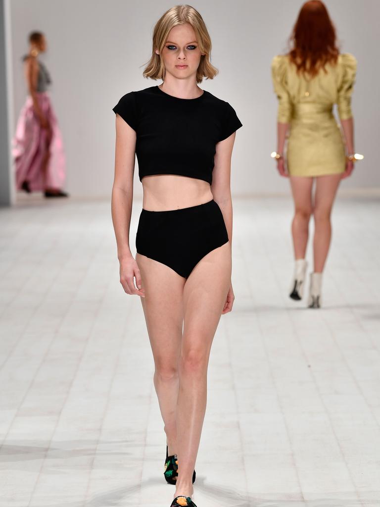 A model walks the runway in a design by Pam Pam during the Swim show at Mercedes-Benz Fashion Week Resort 19 Collections at Carriageworks on May 14, 2018 in Sydney, Australia. (Photo by Stefan Gosatti/Getty Images)