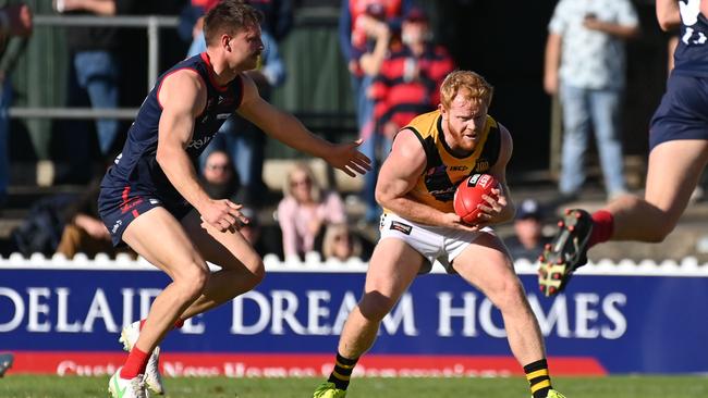 Glenelg’s Darcy Bailey marks against Norwood at The Parade on Sunday. Picture: Keryn Stevens