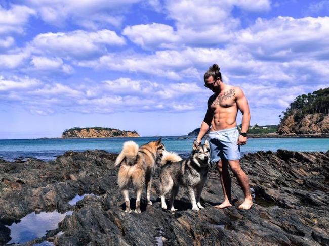 Mr Baker with his Alaskan malamutes.