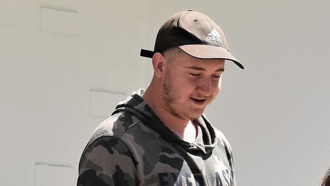 Thomas Hyde leaving the Ingham Magistrates Court after the young man was handed a lengthy suspended jail sentence for two counts of serious assault of a police officer in relation to an incident at Forrest Beach. Picture: Cameron Bates