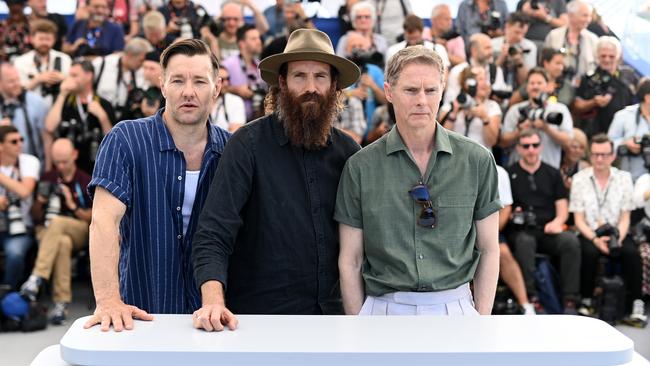 From left, Edgerton, director Thomas M. Wright and Sean Harris at the photocall for The Stranger at Cannes in May. Picture: Pascal Le Segretain/Getty Images