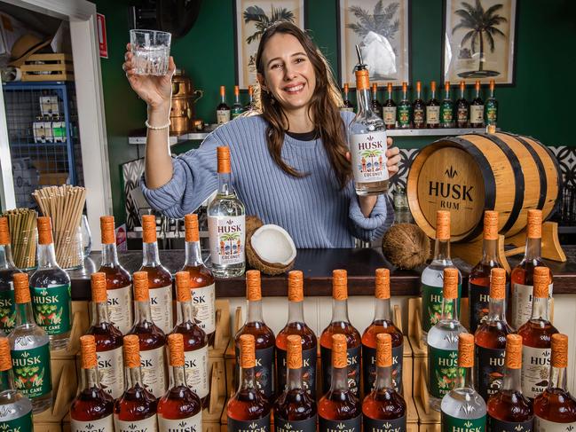 Husk distillery where the Brisbane Messenger family have made a success story out of the Tweed floods. To celebrate the 4th birthday of Husk they are launching a new line of coconut rum and starting paddock to bar tour experiences. Harriet Messenger at Husk distillery.Picture: Nigel Hallett