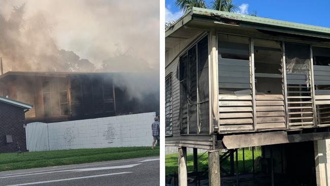 Before and after images of a highset duplex on Kings Rd, Pimlico that caught on fire on Sunday evening. Picture: Supplied.